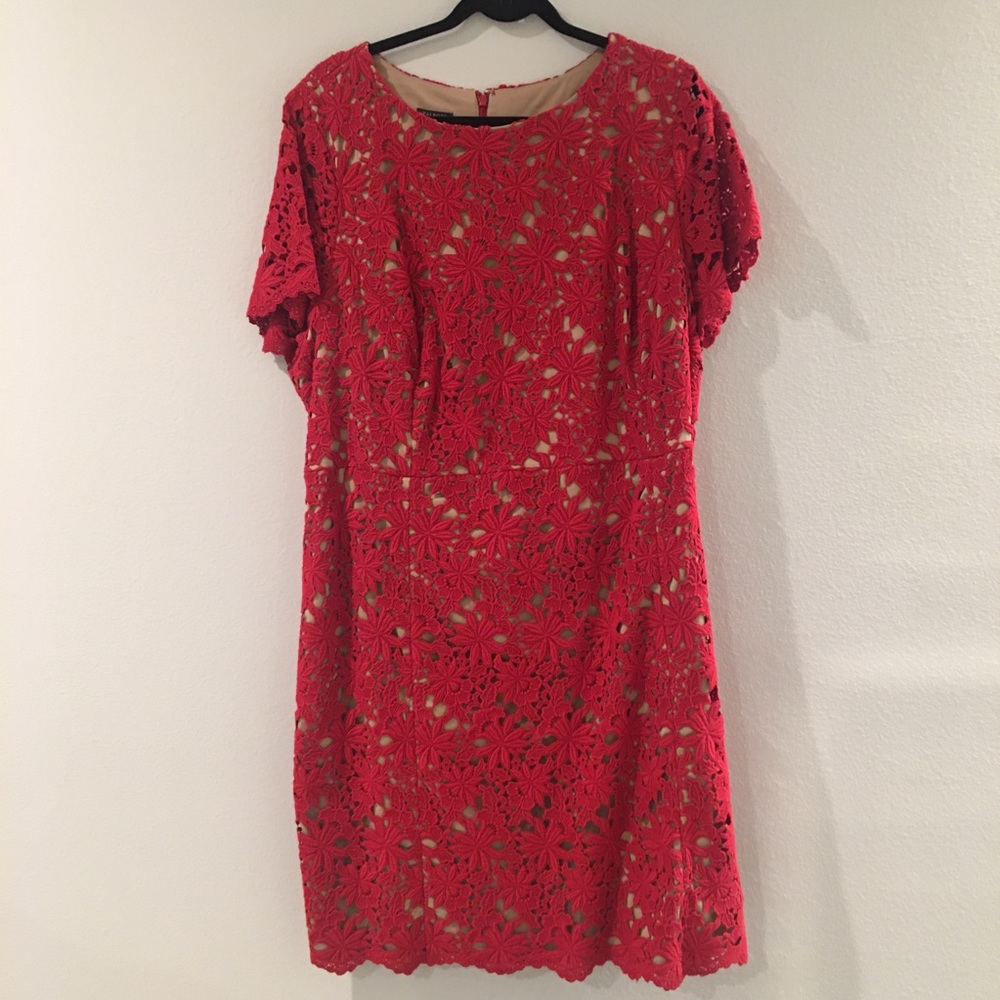 Talbots Red Lace Shift Dress EUC